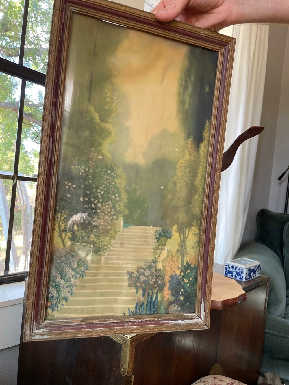 1920’s Framed Lithographic Art Print “The Golden Stairs” Antique
